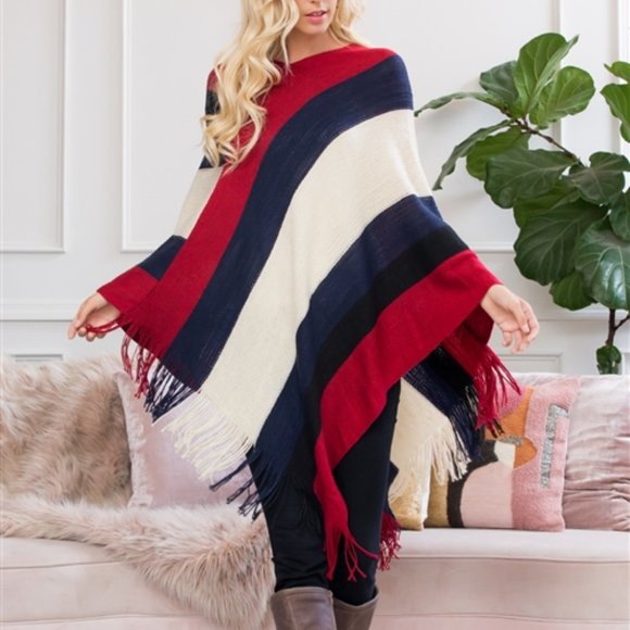 STRIPED PRINT PONCHO - SOFT - Picture 1 of 5